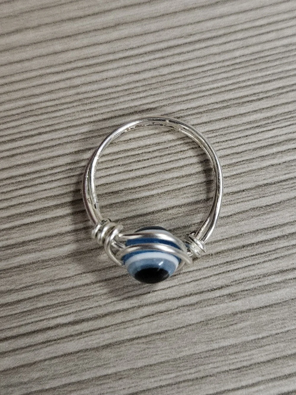 Silver Evil Eye Ring with Blue  Glass Center Size 8
